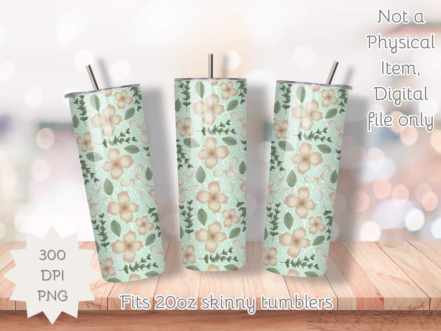 Petal Garden Seamless PNG 20oz Skinny Tumbler Wrap | Sublimation 300 DPI Straight Tumbler Wrap | PNG Digital Wrap Digital Download