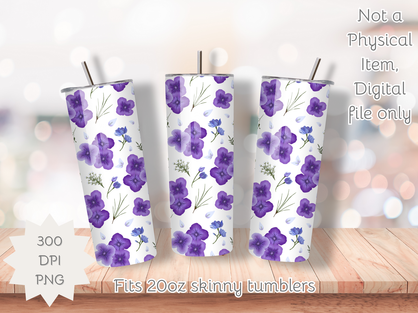 Amethyst Meadows white background Seamless PNG 20oz Skinny Tumbler Wrap | Sublimation 300 DPI Straight Tumbler Wrap | PNG Digital Wrap Digital Download