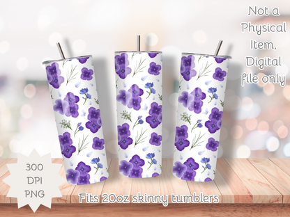 Amethyst Meadows white background Seamless PNG 20oz Skinny Tumbler Wrap | Sublimation 300 DPI Straight Tumbler Wrap | PNG Digital Wrap Digital Download