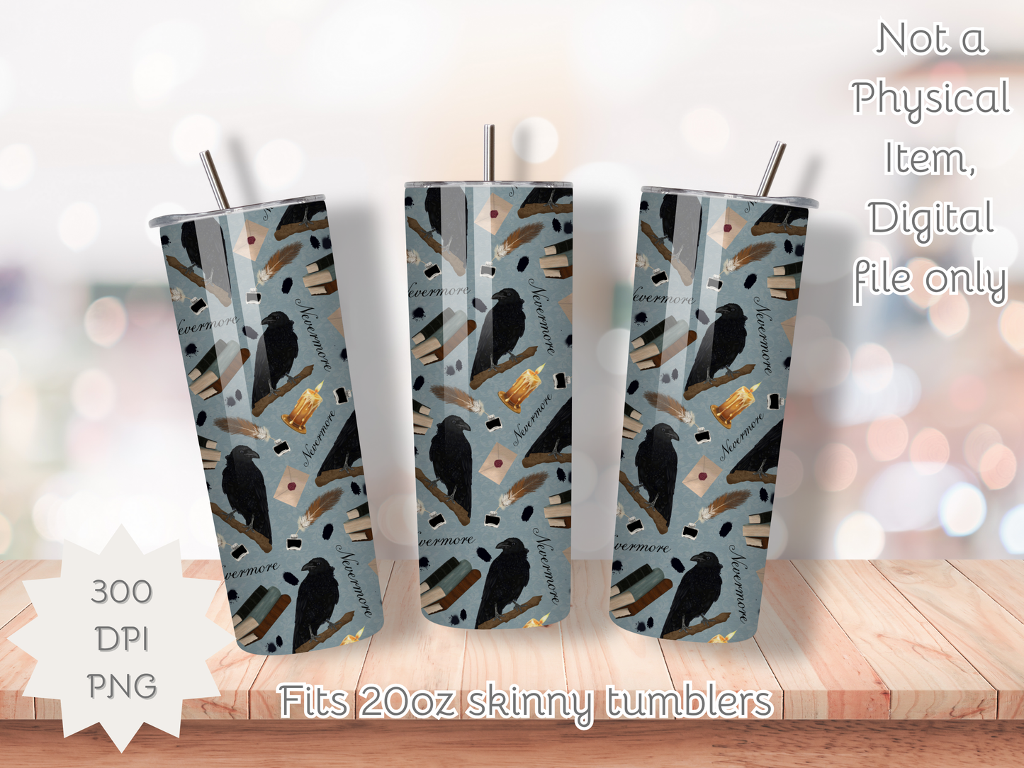Nevermore Seamless PNG 20oz Skinny Tumbler Wrap | Sublimation 300 DPI Straight Tumbler Wrap | PNG Digital Wrap Digital Download