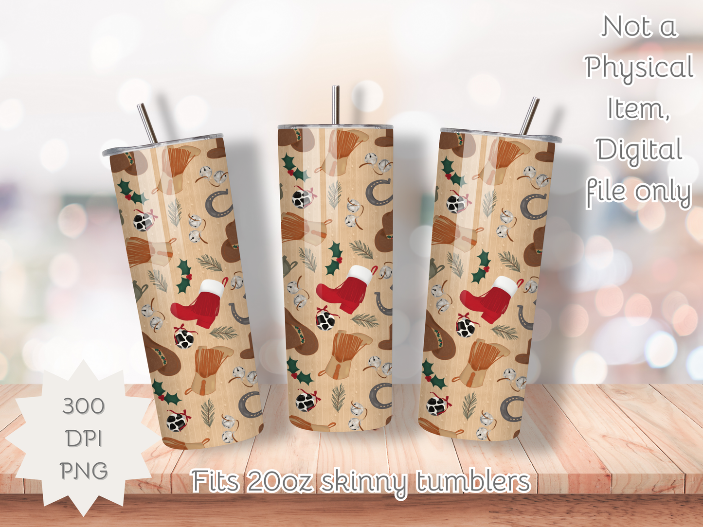 Western Christmas Seamless PNG 20oz Skinny Tumbler Wrap | Sublimation 300 DPI Straight Tumbler Wrap | PNG Digital Wrap Digital Download