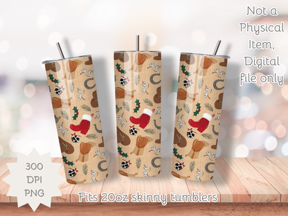Western Christmas Seamless PNG 20oz Skinny Tumbler Wrap | Sublimation 300 DPI Straight Tumbler Wrap | PNG Digital Wrap Digital Download