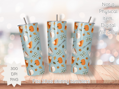 Pumpkin Pie and Coffee Seamless PNG 20oz Skinny Tumbler Wrap | Sublimation 300 DPI Straight Tumbler Wrap | PNG Digital Wrap Digital Download