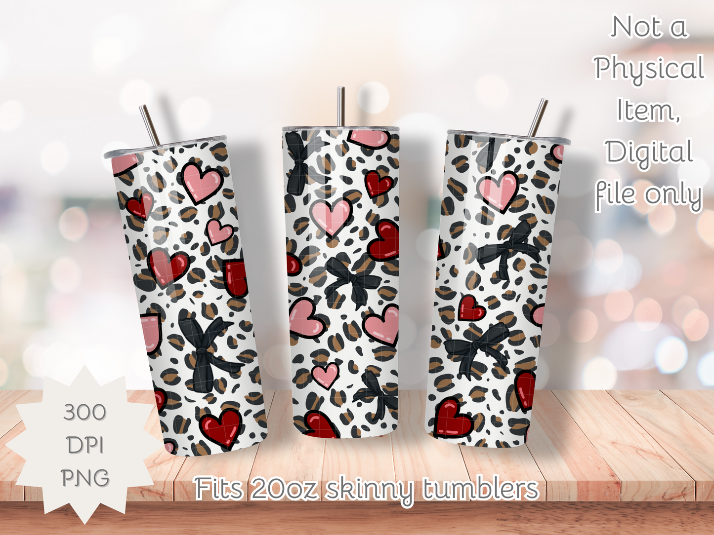 Leopards and Hearts Seamless PNG 20oz Skinny Tumbler Wrap | Sublimation 300 DPI Straight Tumbler Wrap | PNG Digital Wrap Digital Download
