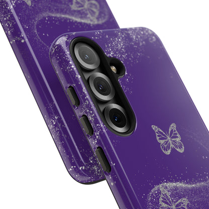 Glitter Butterflies with Purple Background Phone Case - Tough Cases, Decorative Cell Phone Cover