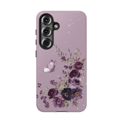 Blush Purple Floral Phone Case - Tough Cases, Decorative Cell Phone Cover, Butterfly Design
