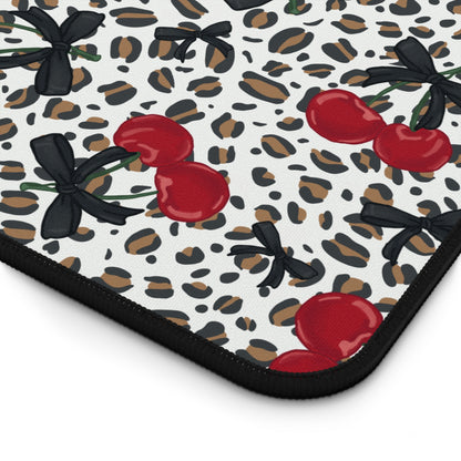 Desk Mat - Leopard Print Cherries Fun Cute Design