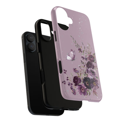Blush Purple Floral Phone Case - Tough Cases, Decorative Cell Phone Cover, Butterfly Design