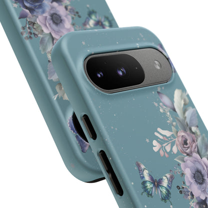 Phone Case - Teal Floral Butterfly Design