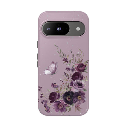 Blush Purple Floral Phone Case - Tough Cases, Decorative Cell Phone Cover, Butterfly Design