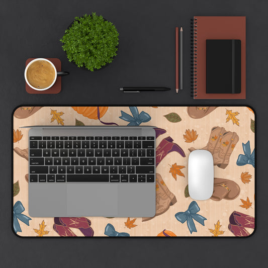 Desk Mat - Autumn Cowgirl Pumpkins and Fall Leaves Design