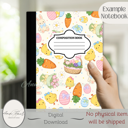 Coquette Easter Multicolor Composition Notebook Cover | Digital Download PNG | Journaling, DIY Custom Notebook, Sticker Paper Cover