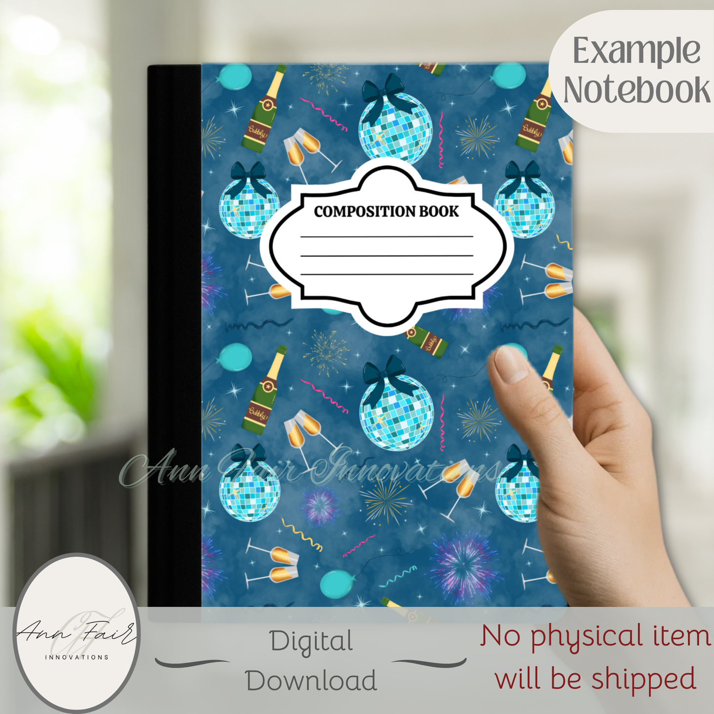 New Year's Eve Party Composition Notebook Cover | Digital Download PNG | Journaling, DIY Custom Notebook, Sticker Paper Cover