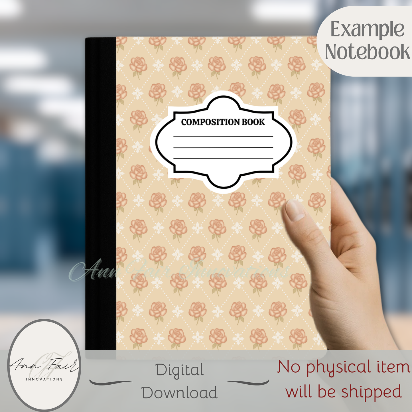 Vintage Rose Diamond Composition Notebook Cover | Digital Download PNG | Back to School, Journaling, DIY Custom Notebook, Sticker Paper Cover