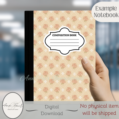 Vintage Rose Diamond Composition Notebook Cover | Digital Download PNG | Back to School, Journaling, DIY Custom Notebook, Sticker Paper Cover