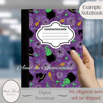Witches Brew Printable Composition Notebook Cover | Digital Download PNG | Back to School, Journaling, DIY Custom Notebook, Sticker Paper Cover