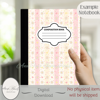 Easter Stripes Composition Notebook Cover | Digital Download PNG | Journaling, DIY Custom Notebook, Sticker Paper Cover