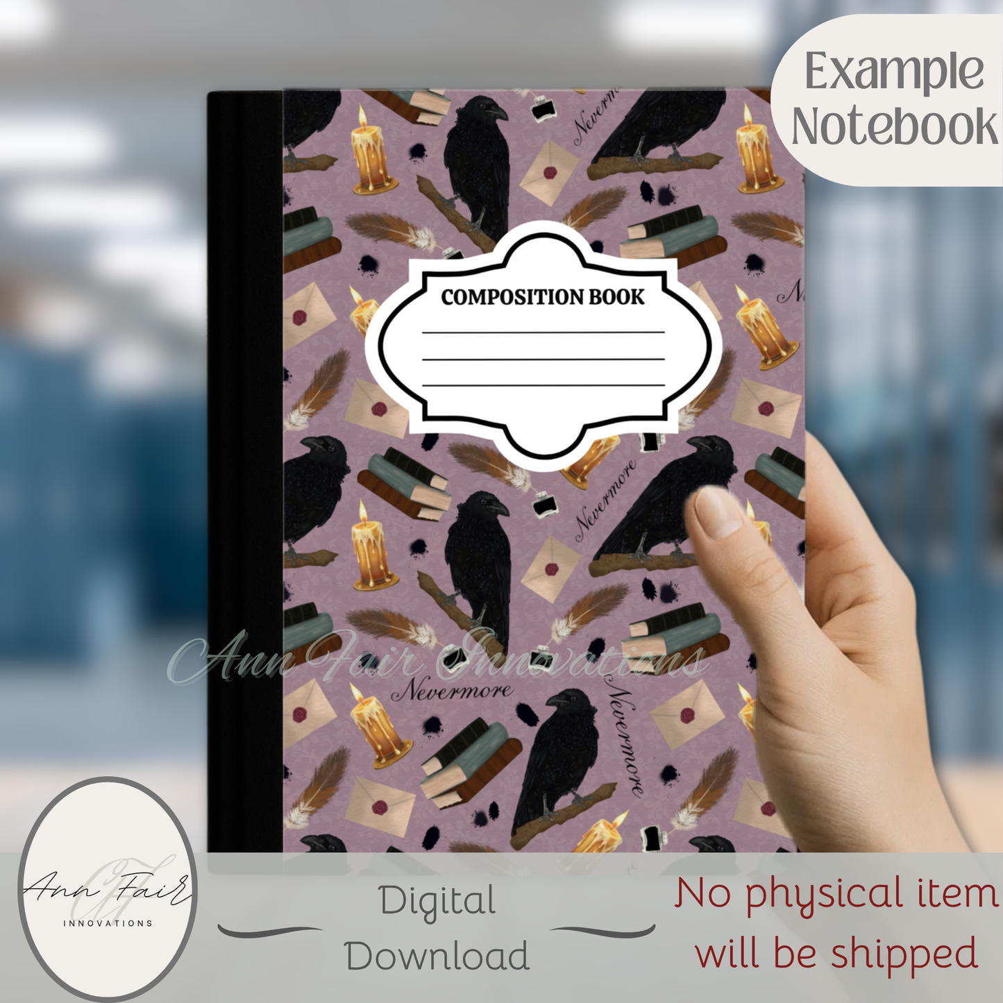 Nevermore in Pink Composition Notebook Cover | Digital Download PNG | Back to School, Journaling, DIY Custom Notebook, Sticker Paper Cover