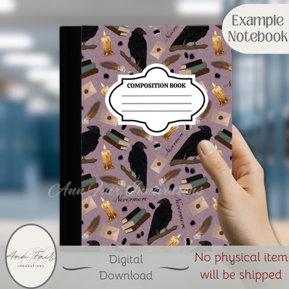 Nevermore in Pink Composition Notebook Cover | Digital Download PNG | Back to School, Journaling, DIY Custom Notebook, Sticker Paper Cover