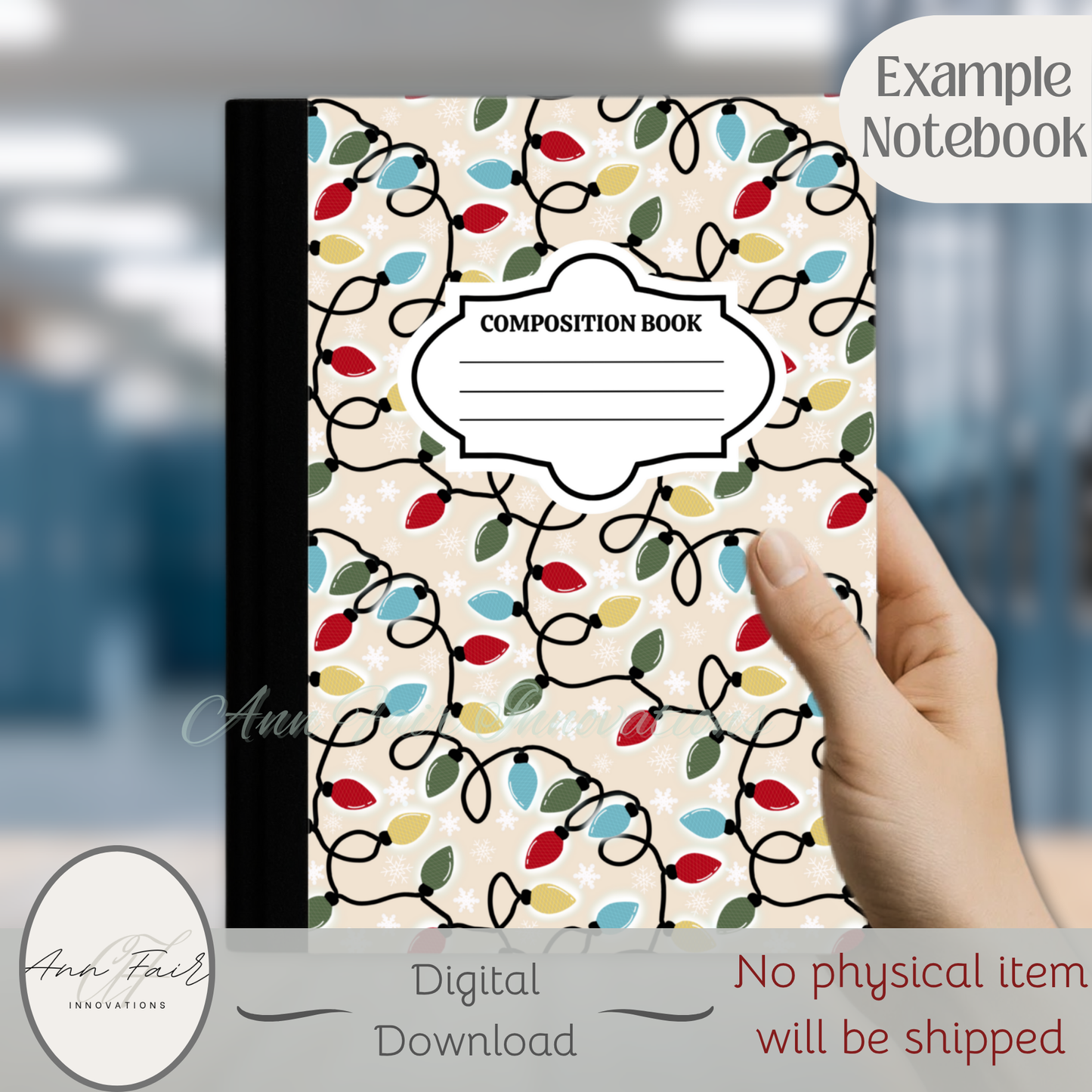 Vintage Christmas Lights Composition Notebook Cover | Digital Download PNG | Back to School, Journaling, DIY Custom Notebook, Sticker Paper Cover
