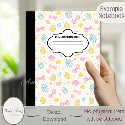 Coquette Gingham Easter Eggs Composition Notebook Cover | Digital Download PNG | Journaling, DIY Custom Notebook, Sticker Paper Cover