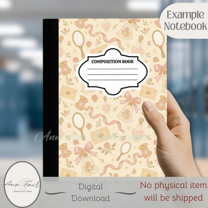 Winter Pink Coquette Composition Notebook Cover | Digital Download PNG | Back to School, Journaling, DIY Custom Notebook, Sticker Paper Cover