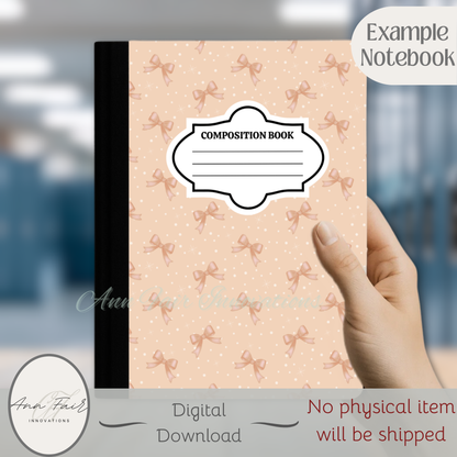 Pink Bows and polka dots Coquette Composition Notebook Cover | Digital Download PNG | Back to School, Journaling, DIY Custom Notebook, Sticker Paper Cover