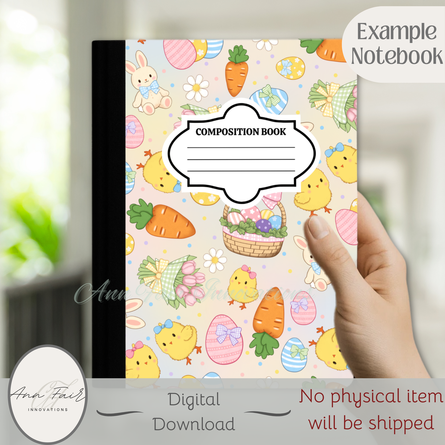 Coquette Easter Multicolor Composition Notebook Cover | Digital Download PNG | Journaling, DIY Custom Notebook, Sticker Paper Cover