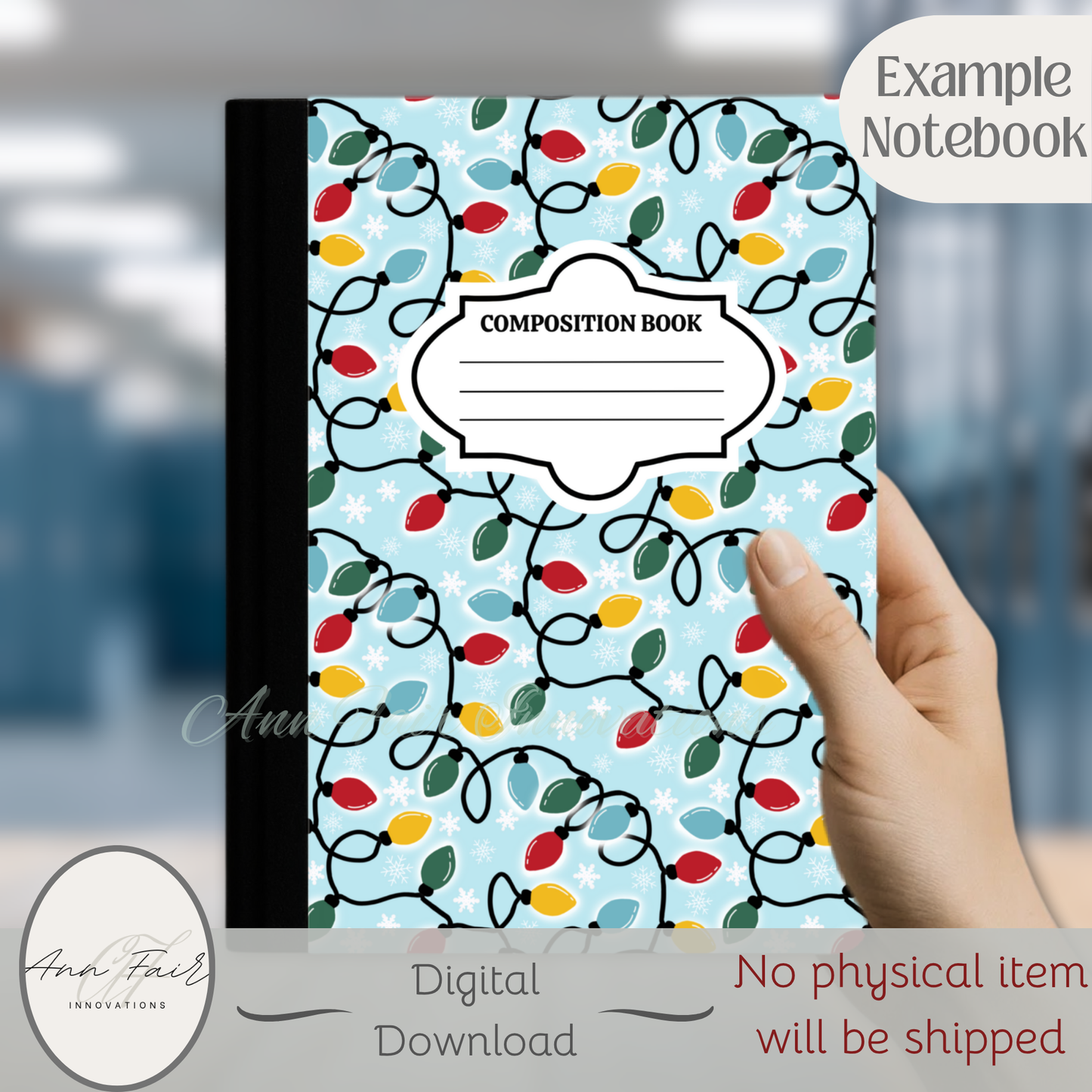 Retro Christmas Lights Composition Notebook Cover | Digital Download PNG | Back to School, Journaling, DIY Custom Notebook, Sticker Paper Cover
