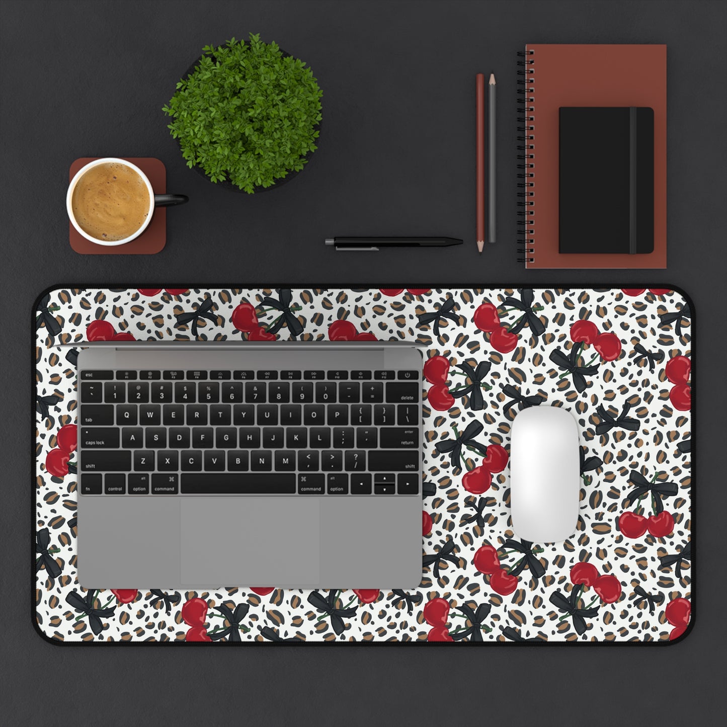 Desk Mat - Leopard Print Cherries Fun Cute Design