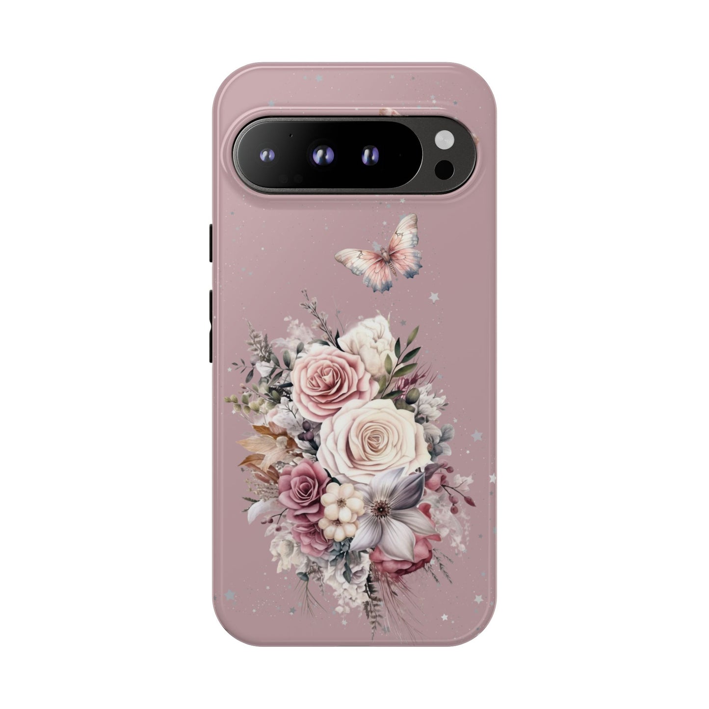 Dusty Rose Floral Phone Case - Tough Cases, Decorative Cell Phone Cover, Butterfly Design