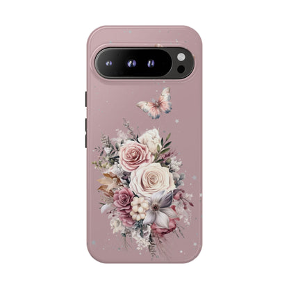 Dusty Rose Floral Phone Case - Tough Cases, Decorative Cell Phone Cover, Butterfly Design