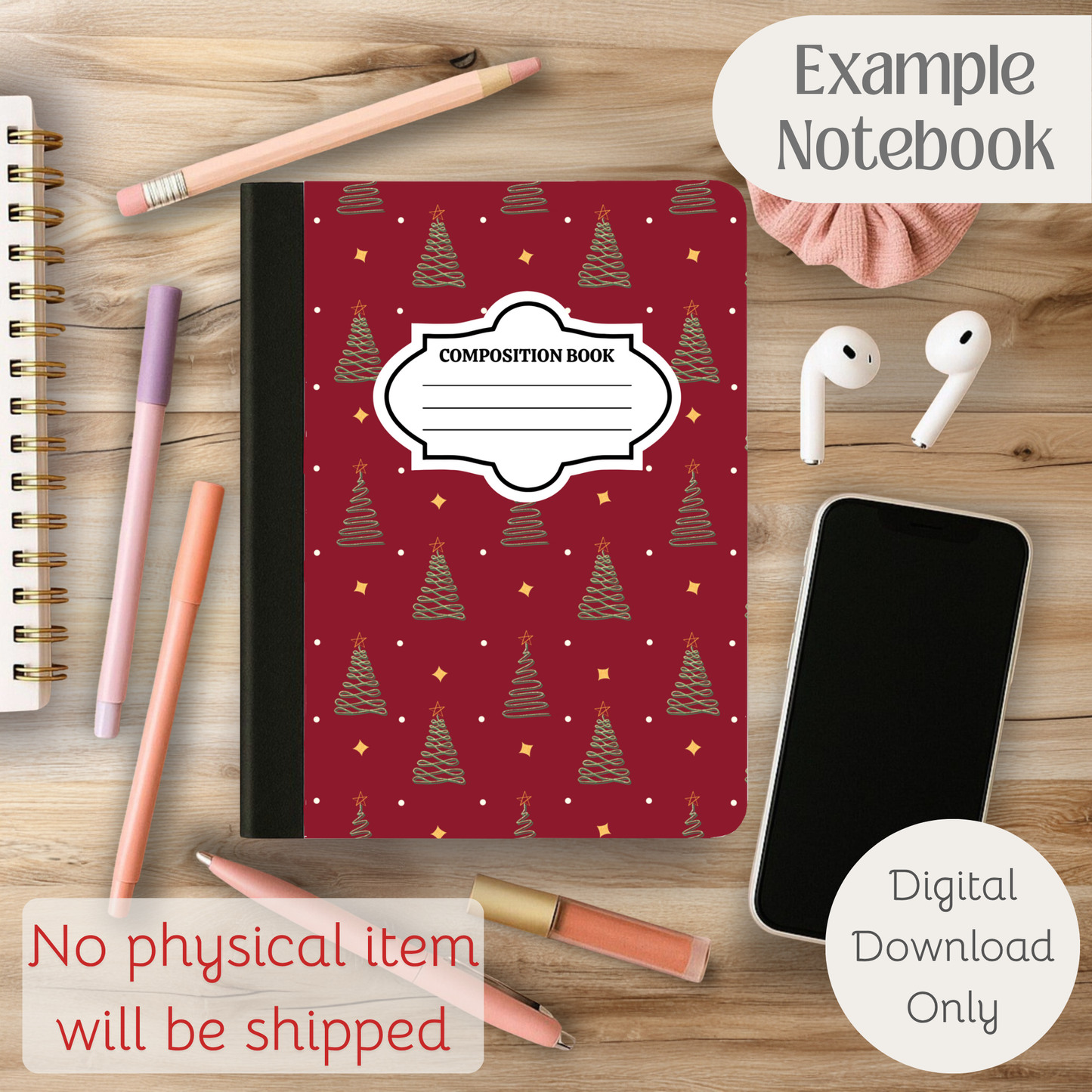 Glitter Trees Composition Notebook Cover | Digital Download PNG | Back to School, Journaling, DIY Custom Notebook, Sticker Paper Cover