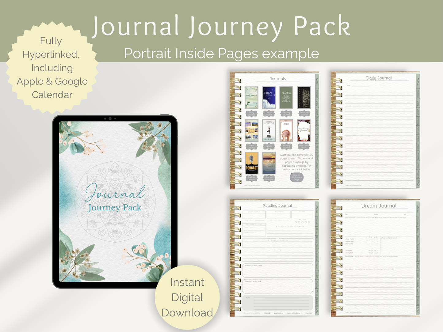 The Ultimate Digital Journal Journey Pack (Portrait & Landscape) | 9 Journals + 700+ Stickers + Apple & Google Calendar Links