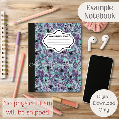 Spooky Spider Webs Printable Composition Notebook Cover | Digital Download PNG | Back to School, Journaling, DIY Custom Notebook, Sticker Paper Cover