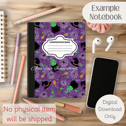 Witches Brew Printable Composition Notebook Cover | Digital Download PNG | Back to School, Journaling, DIY Custom Notebook, Sticker Paper Cover