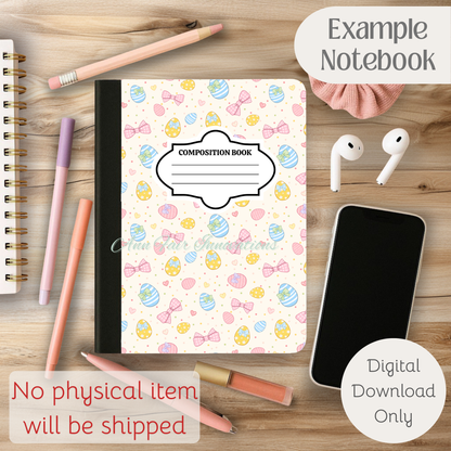 Coquette Gingham Easter Eggs Composition Notebook Cover | Digital Download PNG | Journaling, DIY Custom Notebook, Sticker Paper Cover
