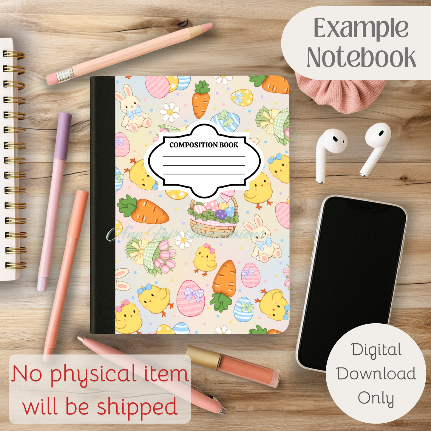 Coquette Easter Multicolor Composition Notebook Cover | Digital Download PNG | Journaling, DIY Custom Notebook, Sticker Paper Cover