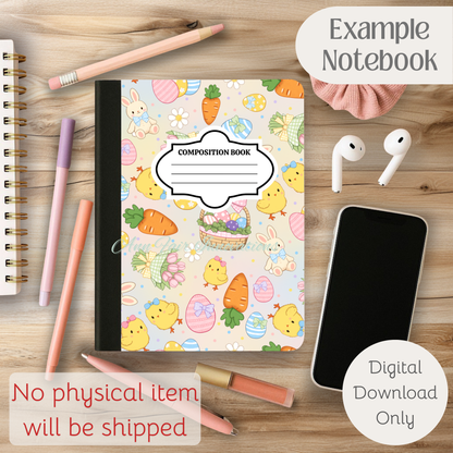 Coquette Easter Multicolor Composition Notebook Cover | Digital Download PNG | Journaling, DIY Custom Notebook, Sticker Paper Cover