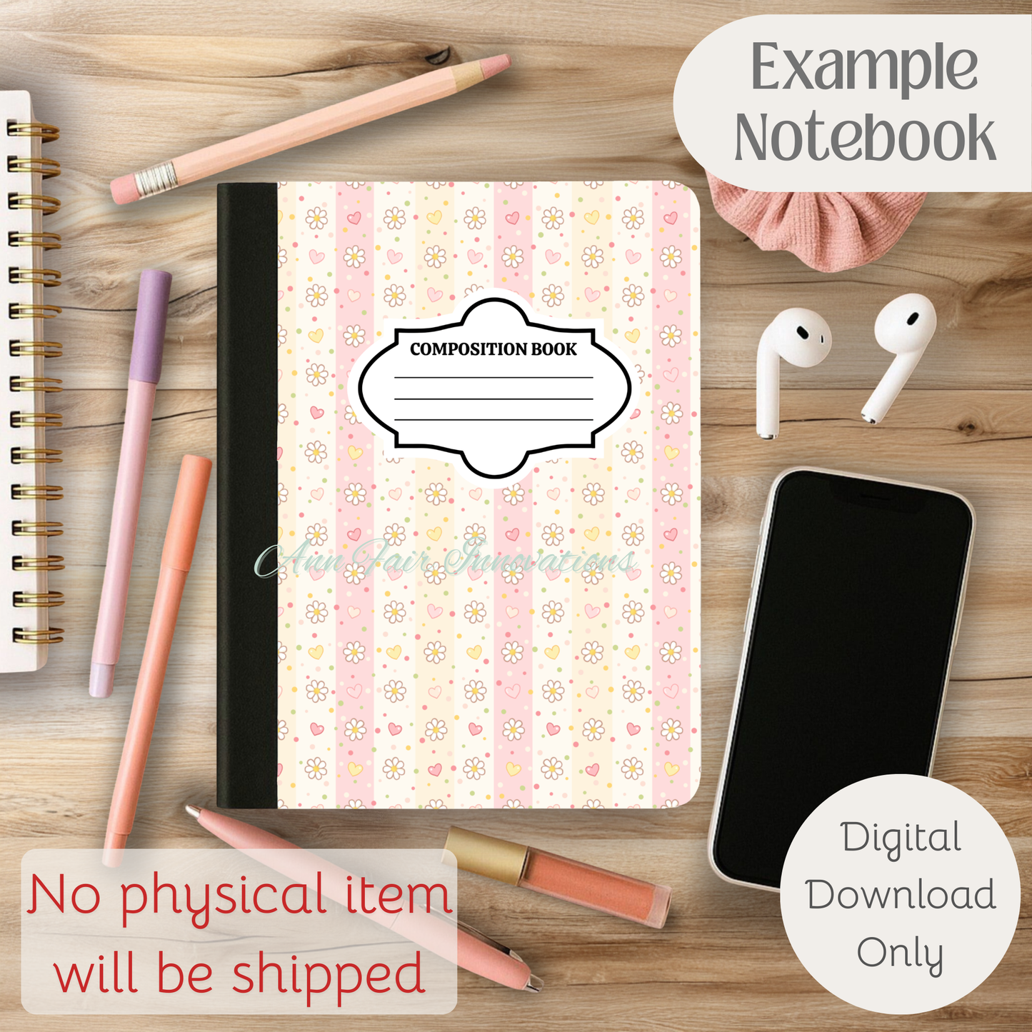 Easter Stripes Composition Notebook Cover | Digital Download PNG | Journaling, DIY Custom Notebook, Sticker Paper Cover