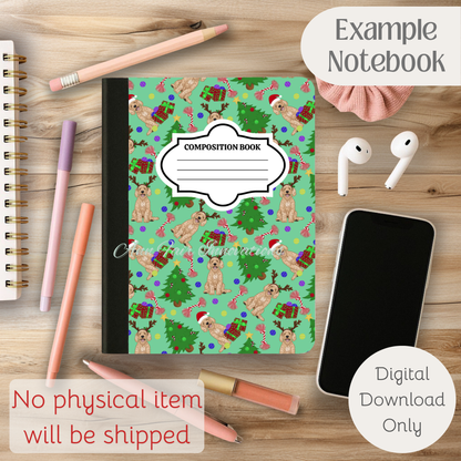 Goldendoodle Christmas Composition Notebook Cover | Digital Download PNG | Back to School, Journaling, DIY Custom Notebook, Sticker Paper Cover