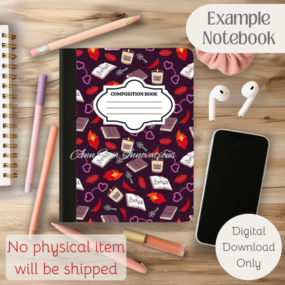 My Smutty Valentine Composition Notebook Cover | Digital Download PNG | Back to School, Journaling, DIY Custom Notebook, Sticker Paper Cover | Dark Romance