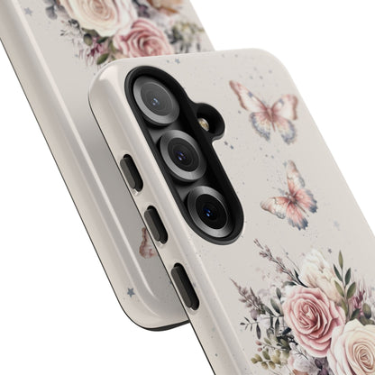 Cream Floral Phone Case - Tough Cases, Decorative Cell Phone Cover, Butterfly Design