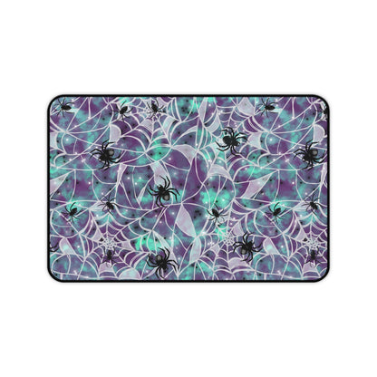 Desk Mat - Spooky Spider Web Pattern - Purple and Turquoise - Halloween Vibes