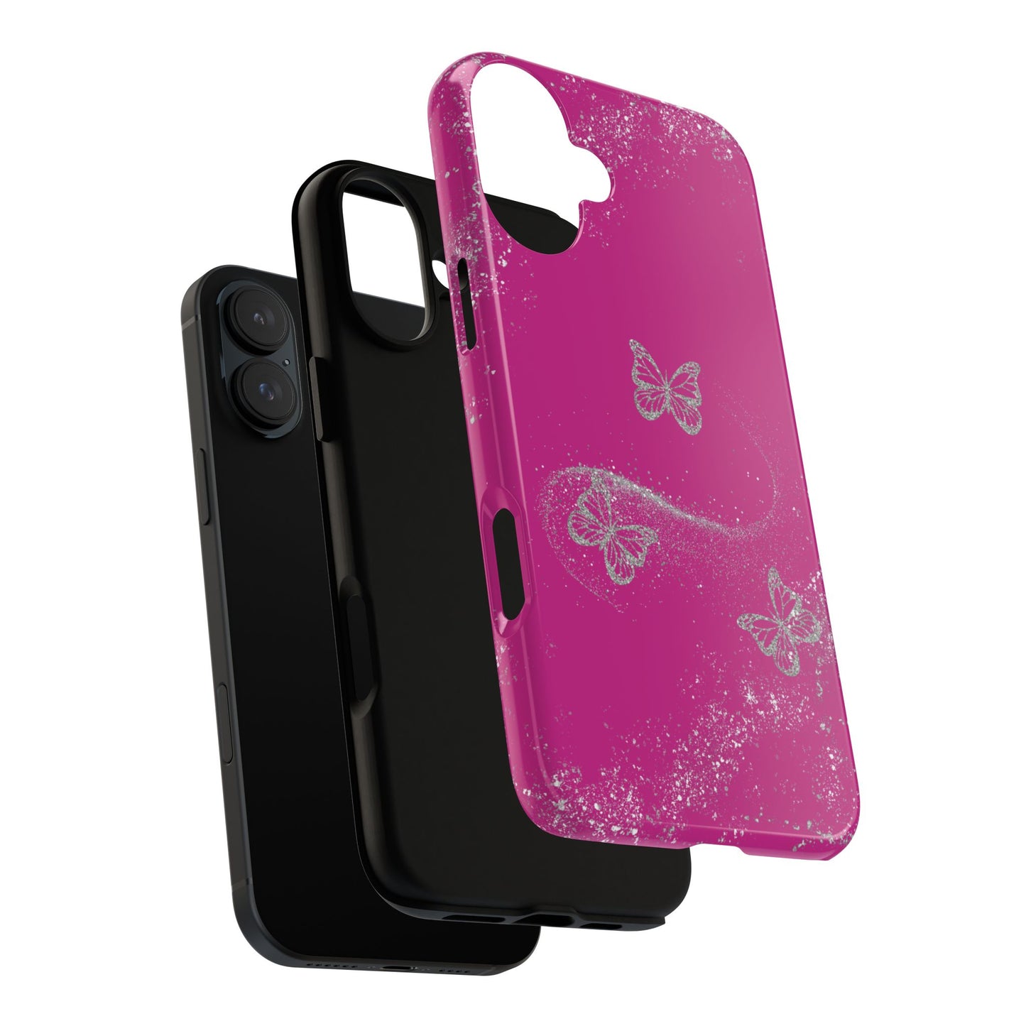 Glitter Butterflies with Pink Background Phone Case - Tough Cases, Decorative Cell Phone Cover