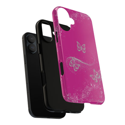 Glitter Butterflies with Pink Background Phone Case - Tough Cases, Decorative Cell Phone Cover