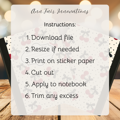 Polka Dots and Cherries Composition Notebook Cover | Digital Download PNG | Back to School, Journaling, DIY Custom Notebook, Sticker Paper Cover