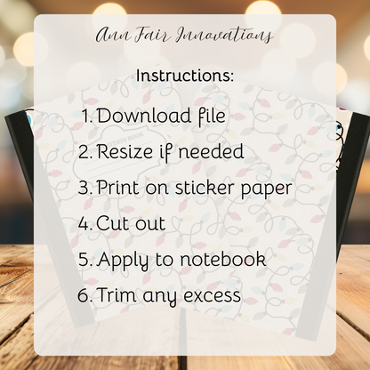 Vintage Christmas Lights Composition Notebook Cover | Digital Download PNG | Back to School, Journaling, DIY Custom Notebook, Sticker Paper Cover