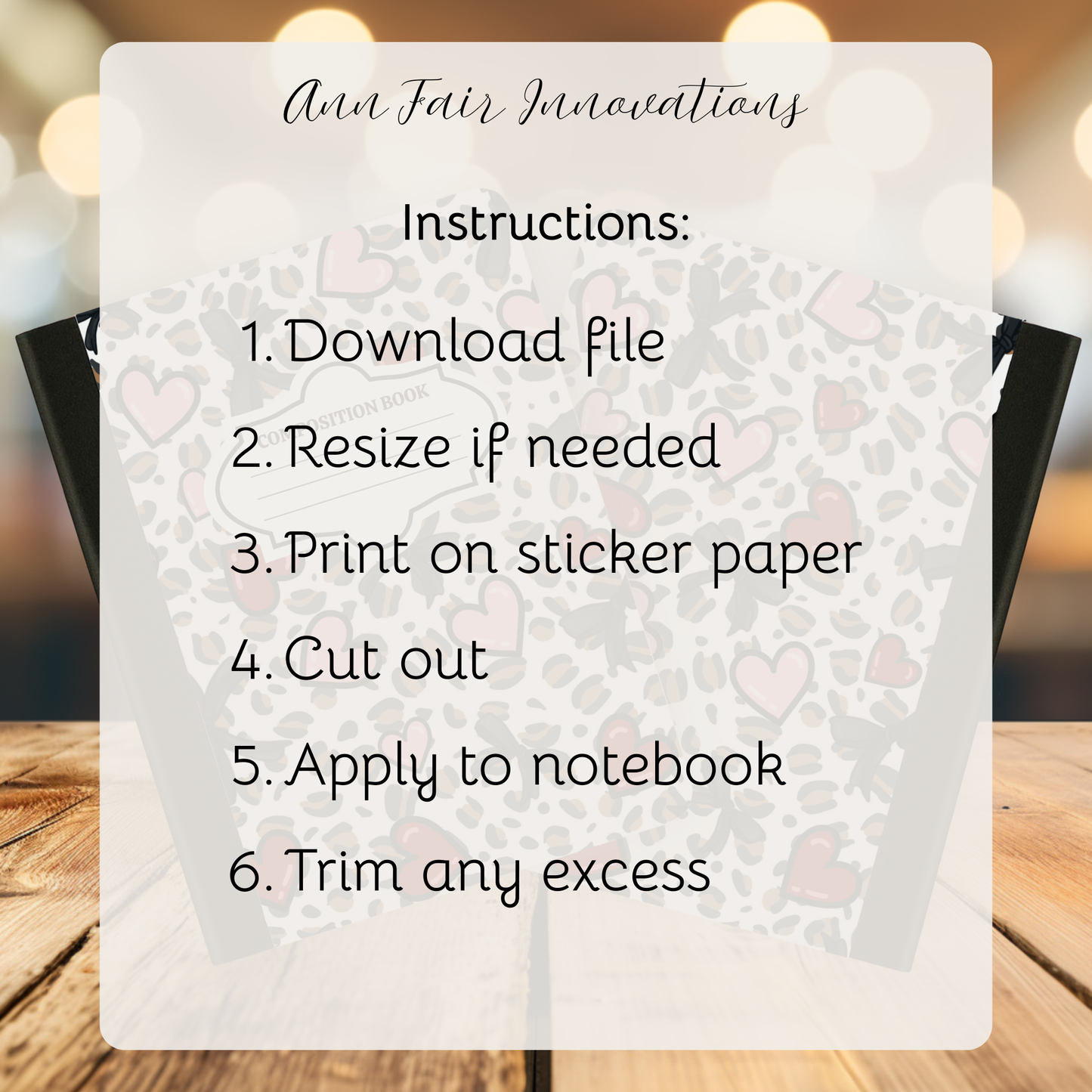 Leopards and Hearts Composition Notebook Cover | Digital Download PNG | Back to School, Journaling, DIY Custom Notebook, Sticker Paper Cover