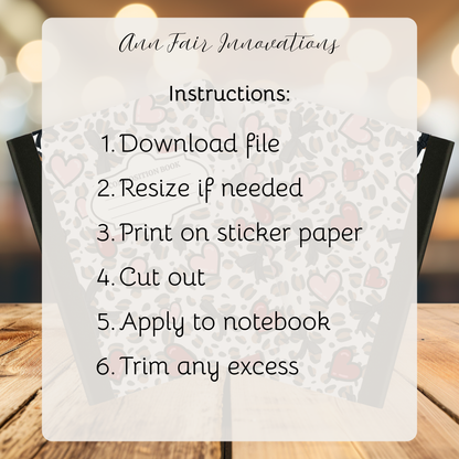 Leopards and Hearts Composition Notebook Cover | Digital Download PNG | Back to School, Journaling, DIY Custom Notebook, Sticker Paper Cover